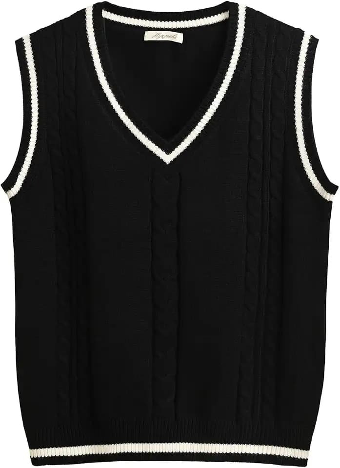 Sweater Vest Women,Sleeveless V Neck Argyle Plaid Long Preppy Loose Knitted Casual School Sweaters Tank Top