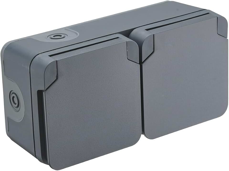 DEBFLEX Cyklone – Doppelsteckdose für den Außenbereich, wasserdicht, Wandsteckdose, IP55, Innen- und Außenbereich, Aufputz, Anthrazit, 75 x 150 x 55 mm