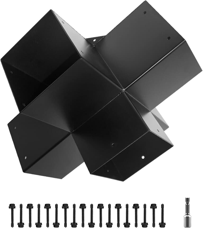 Pegola Bracket Kits,5-Way Right Corner Woodwork Brackets for 4" x 4" (Actual:3.5" x 3.5") Lumber,DIY Gazebo Brackets for Patio Pergolas, Gazebos, Log Cabin W/Hardware - 1 Pack…