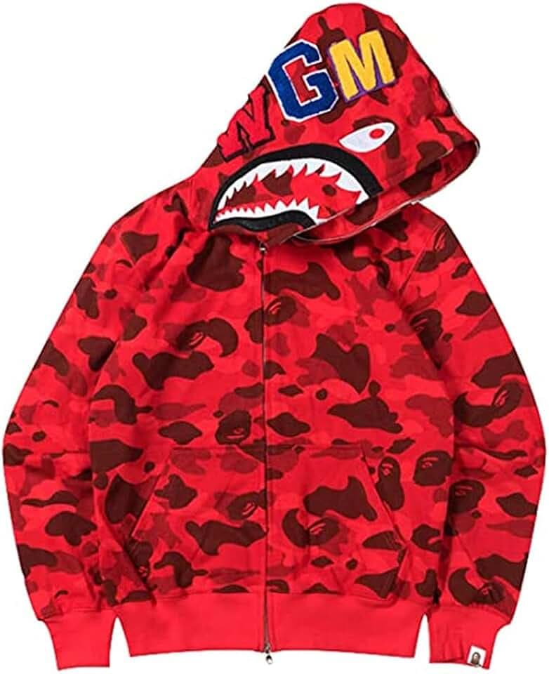 Herren 3D gedruckt Shark Hoodie Hip Hop Lange Ärmel Reißverschluss mit Camouflage Reißverschluss Mode Street Wear