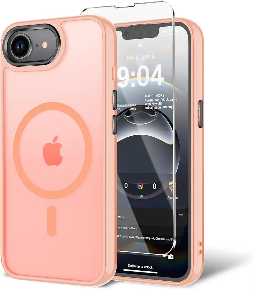 for iPhone 16E/iPhone 17E Case with Screen Protector, [Compatible with Magsafe] Ultra Slim Translucent Matte Shockproof Protection Phone Cover-Pink