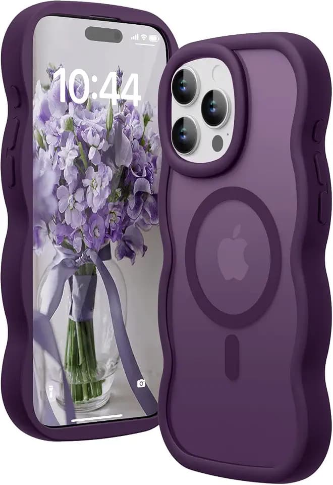 for iPhone 15 Pro Max Case for Magsafe Wavy Cute, Dark Purlpe