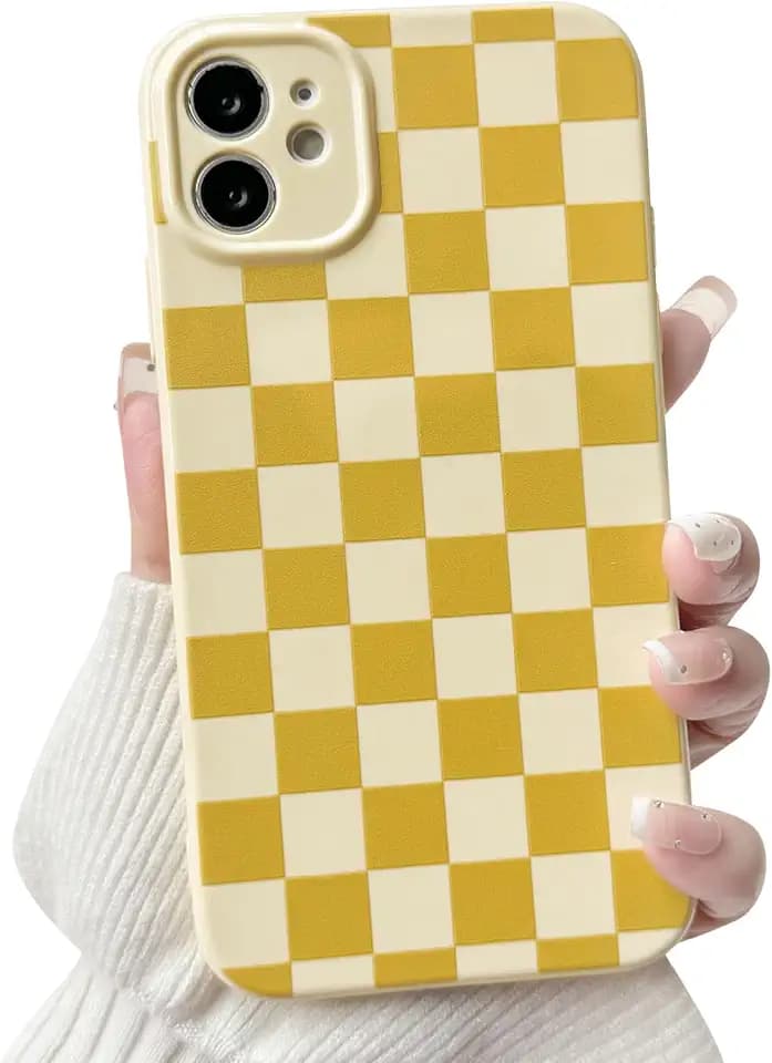 NITITOP for iPhone 12 Case Cute Checkered - Yellow