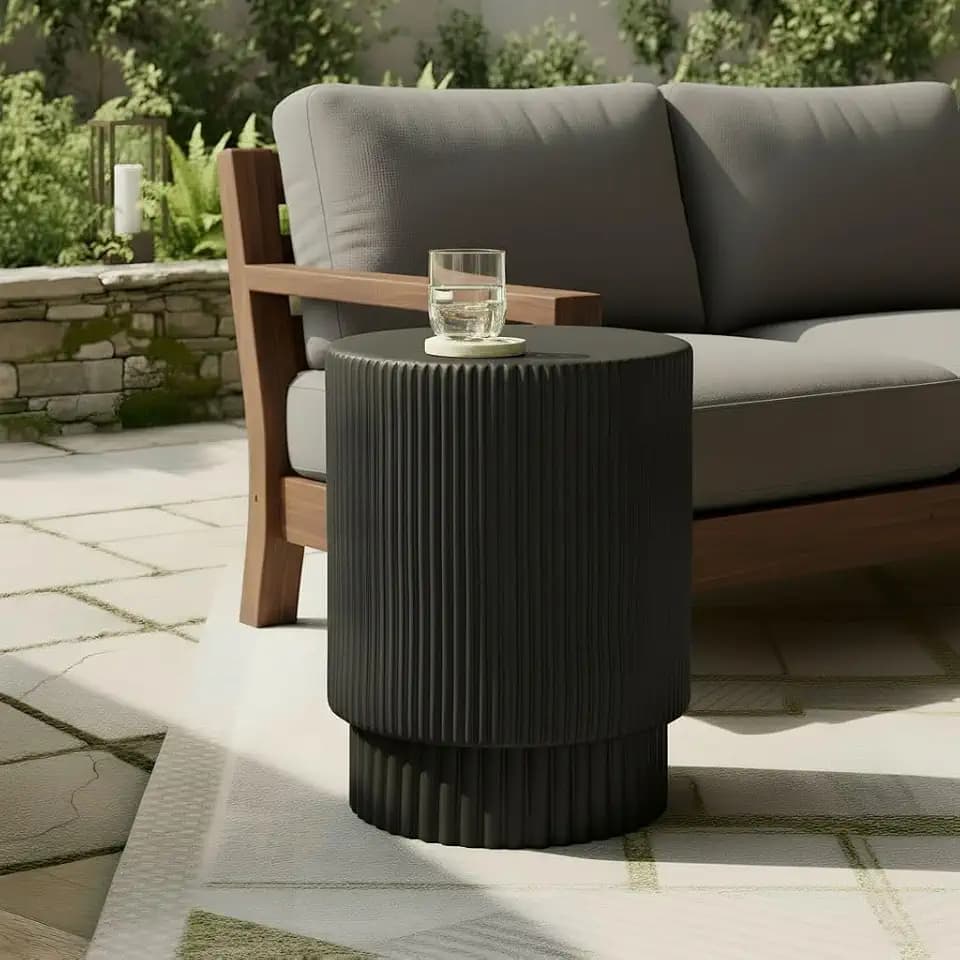 Christopher Knight Home Parson Patio Lightweight Concrete Round Coffee Table, Indoor and Outdoor Table for Garden/Backyard/Poolside/Balcony Cafeteria, MGO Outdoor Side Table with No Assembly, Black