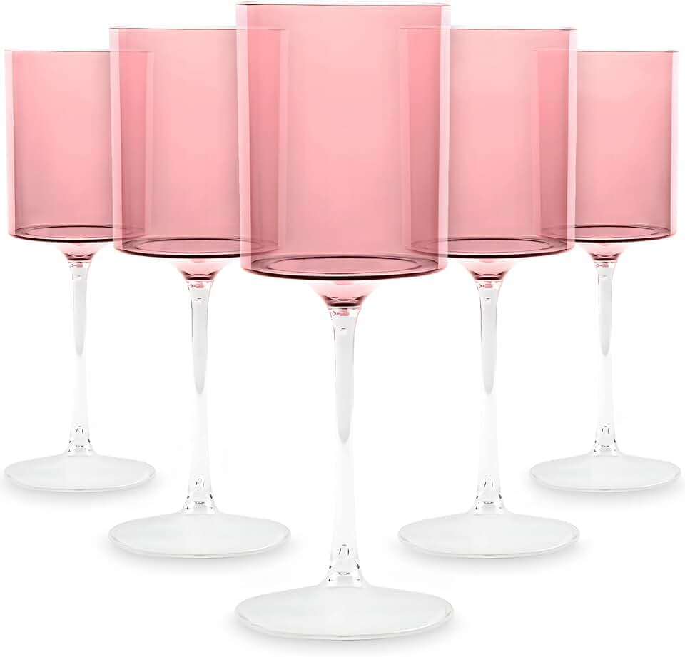 Pink & Clear Two-Tone Wine Glass Set - 9 Oz (5 Pieces) - Elegant, Sophisticated Design for Upscale Events & Unforgettable Moments – Ideal for Wine Tasting, Celebrations, and Gifting