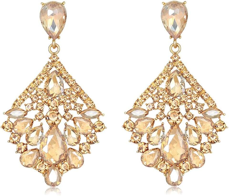 Bridal Long Statement Crystal Chandelier Dangle Earrings for Women