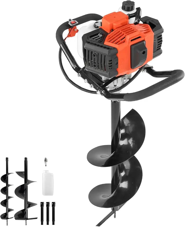 VEVOR Gas Powered Post Hole Digger, 52cc Post Hole Auger with 6" & 10" Bits, 3 Extension Rods, 1450W Heavy-Duty Earth Auger for Fence Posts, Deck/Pergola Posts, Plant/Tree Planting, EPA Listed