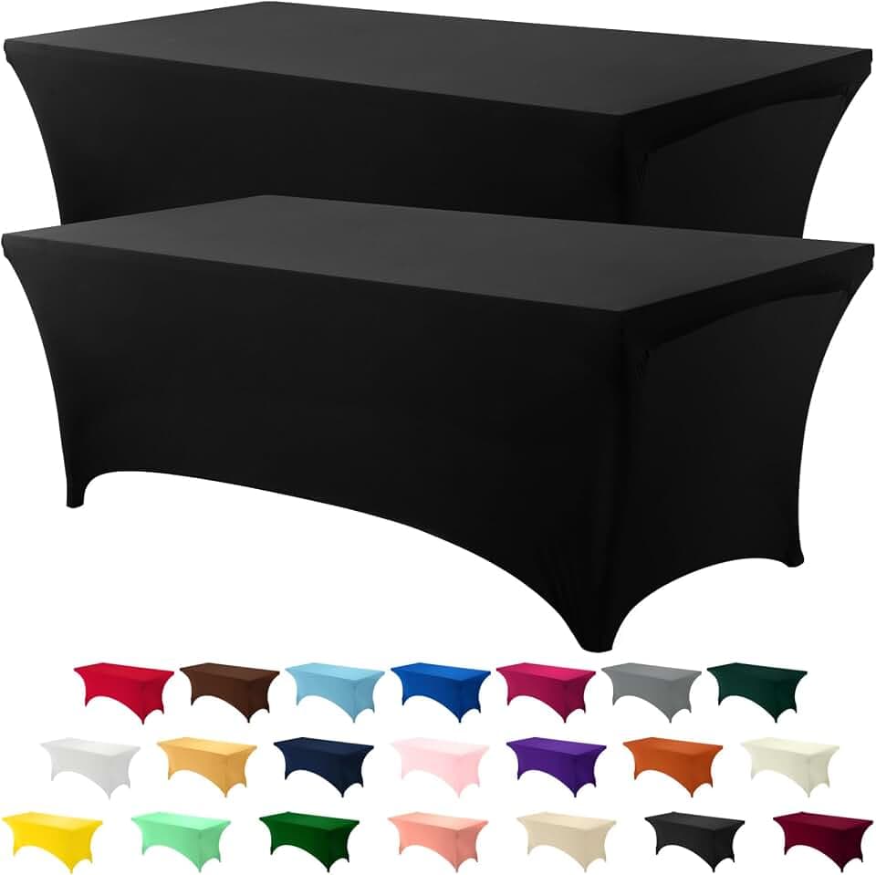 Utopia Kitchen Spandex Table Cloth 2 Pack [6FT, 72Lx30Wx30H Inch, Black]