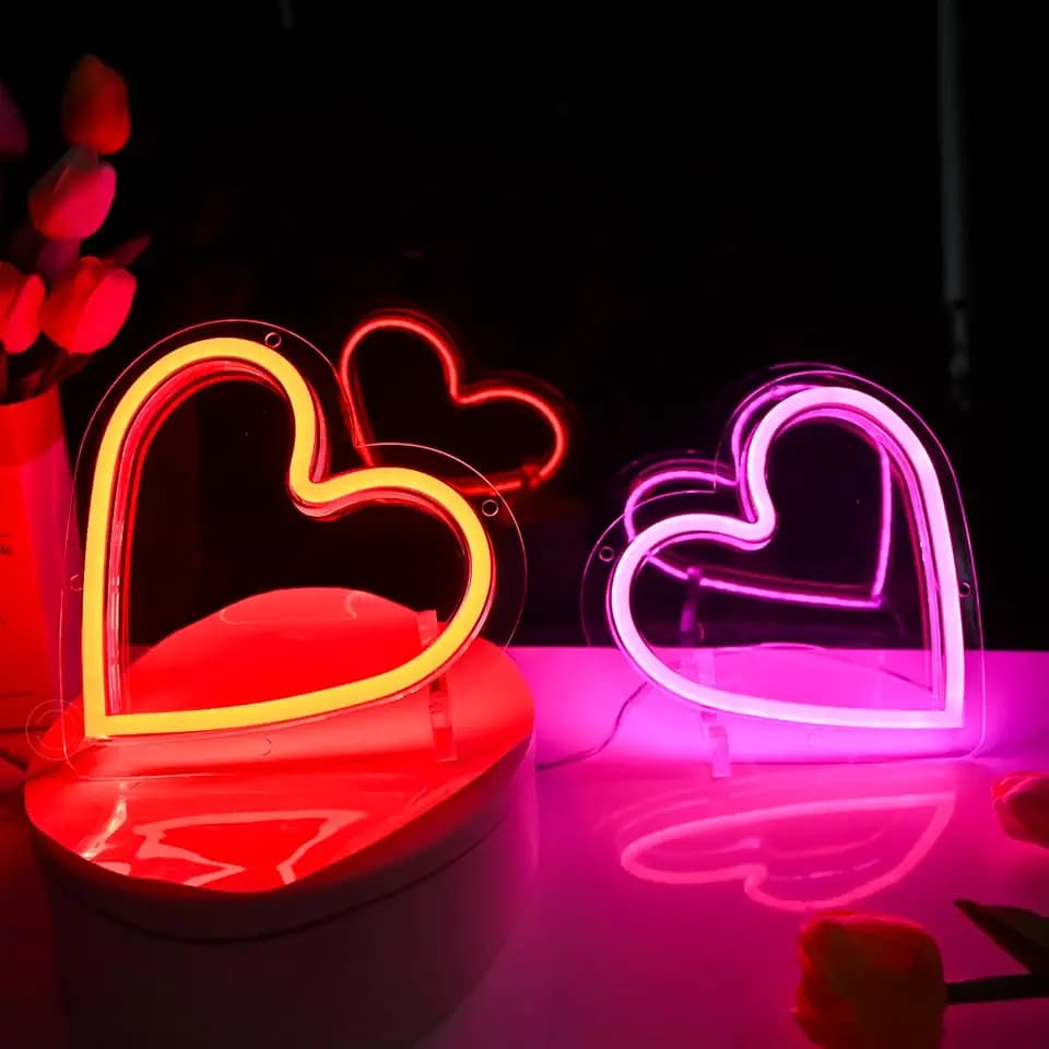 Britrio Pink Heart Neon Sign Girl Room Decor Red Heart Light Valentines Day