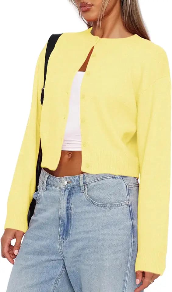 Balimtoy Womens Cropped Cardigan Long Sleeve Button Up Sweaters