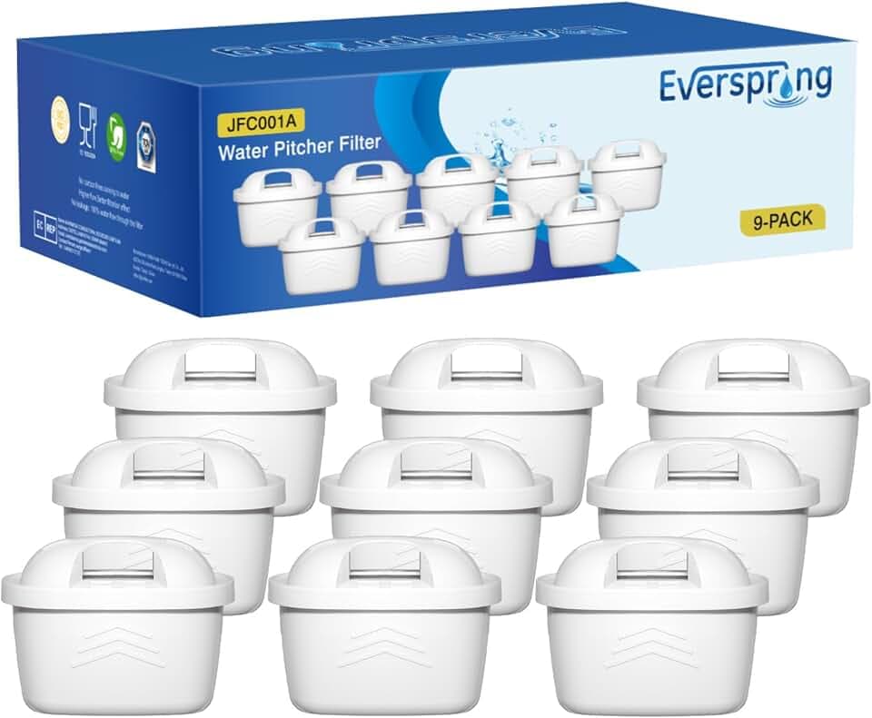EVERSPRING Wasserfilter für Brita Maxtra+ & Mavea, 9er Pack | Kompatibel mit Brita Maxtra+, Maxtra Plus, Mavea & Anna Duomax – reduziert Kalk und Verunreinigungen für sauberes Wasser.