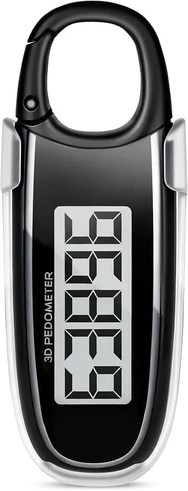 3D Pedometer for Walking. Simple Step Counter with Clip & Carabiner
