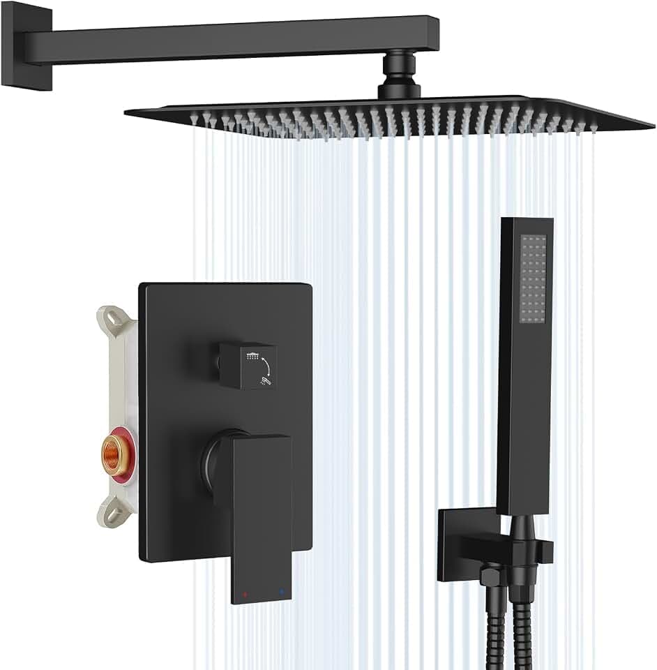 Gabrylly Rain Shower Head with Handheld Spray Combo, 12", Matte Black