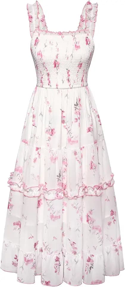 SCARLET DARKNESS Damen Viktorianisches Blumen Trägerkleid Sommer Midi Kleid