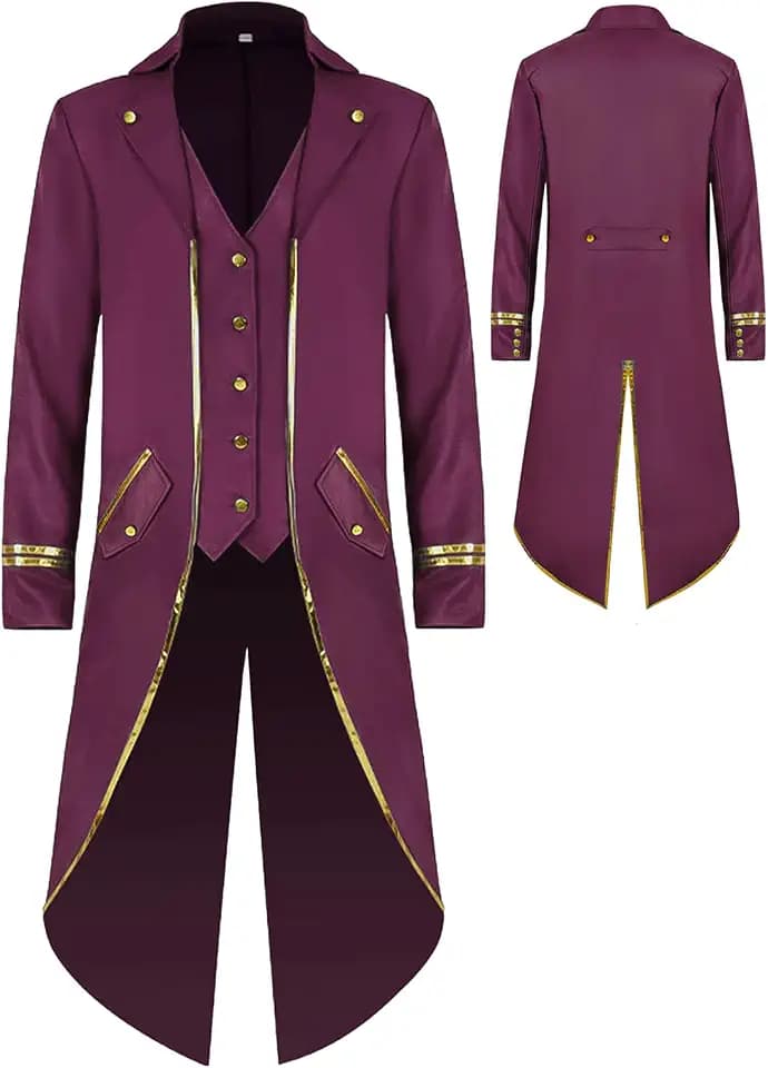 SEAUR Herren Mittelalter Gothic Mantel Schwarz Gold Steampunk Frack Jacke Cosplay Karneval Fasching Halloween Kostüm für Erwachsene S M L XL XXL 3XL
