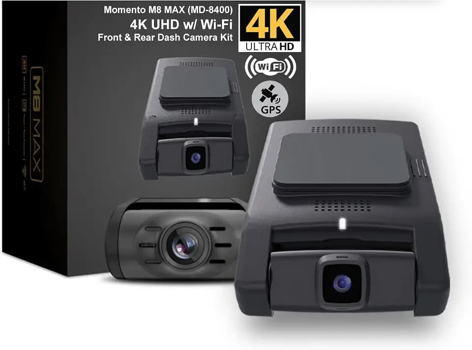 Momento M8 MAX 3-Ch 4K UHD w/Dual 5.0GHz Wi-Fi + GPS Front & Rear Dash Camera Kit (MD-8400) Includes 64GB MicroSD Card