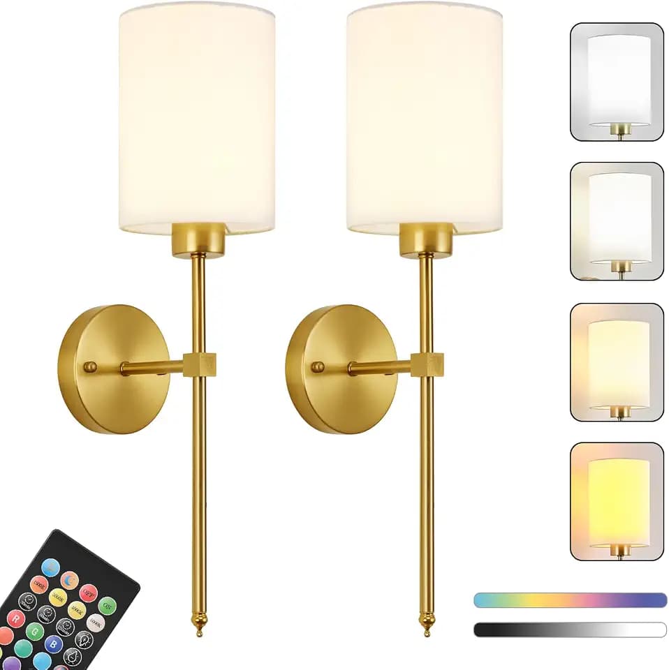 KARTOOSH Battery Operated Wall Sconce Set of Two, Dimmable 4CCT, RGB, Timer