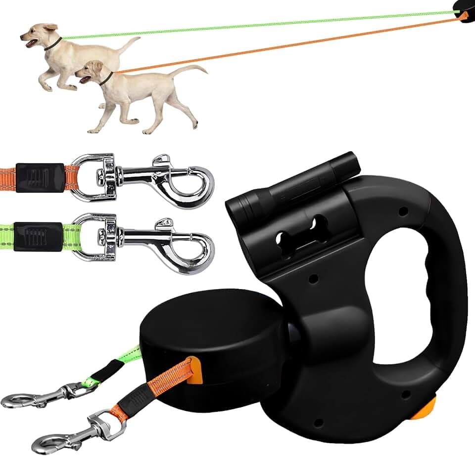 BORDEAG Rollleine Hundeleine, 3 Meter Doppelte Einziehbare Hundeleine, Einziehbare Hundeleine, Hundeleine Hundeleine Ausziehbar Mit Bequemen Ergonomischer Griff, Ausziehbare
