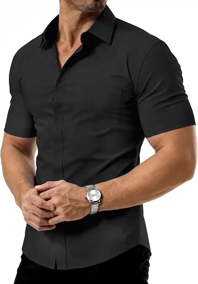PLEPAN Men's Dress Shirt Slim Fit Stretch Stain Shield Wrinkle Free Shirts