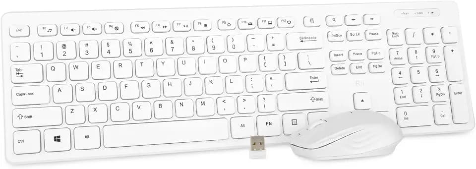 Rii Wireless Keyboard & Mouse Combo, Standard Office PC Set with Optical Mouse,White