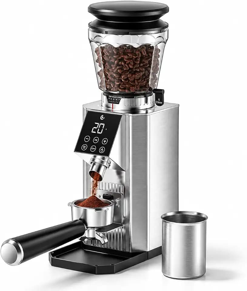 AMZCHEF Kaffeemühle mit 45 Mahlgrade, 40 mm Edelstahl-Kegelmahlwerk