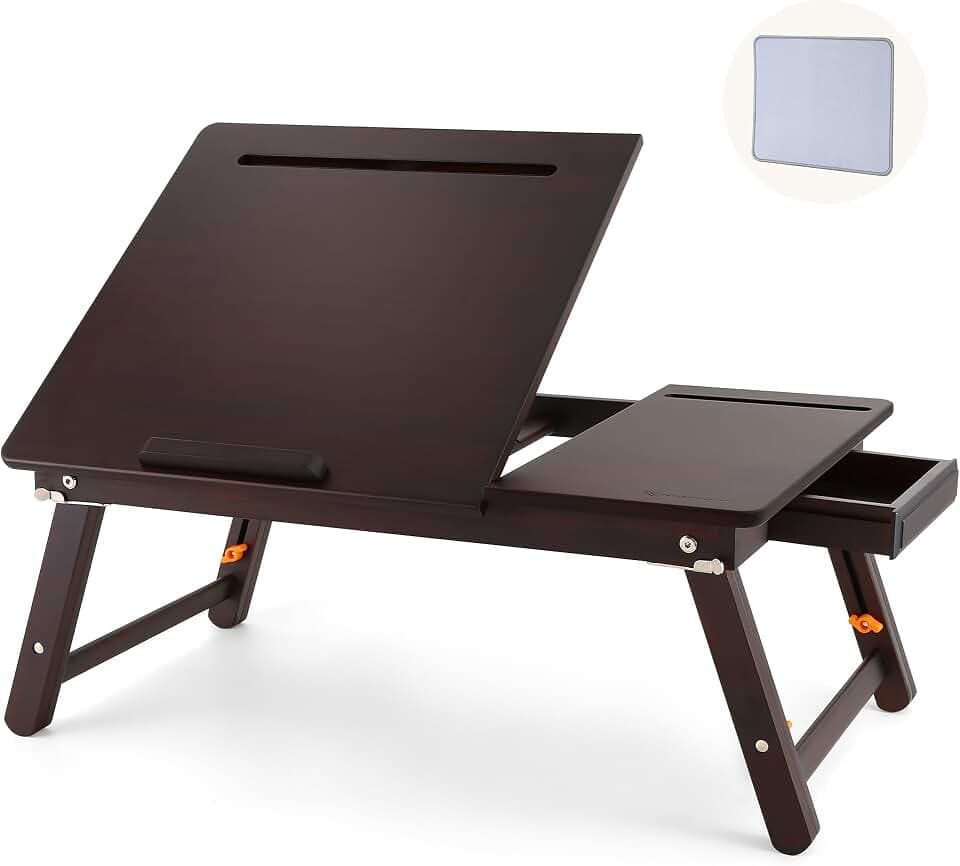 Nnewvante Laptop Desk, Height & Angle Adjustable Lap Desk, Black Walnut