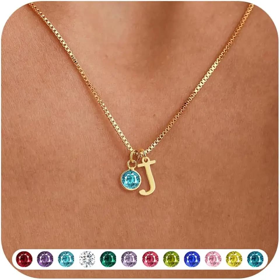 WFYOU Initial Birthstone Necklaces for Women 14K Gold Plated Necklace