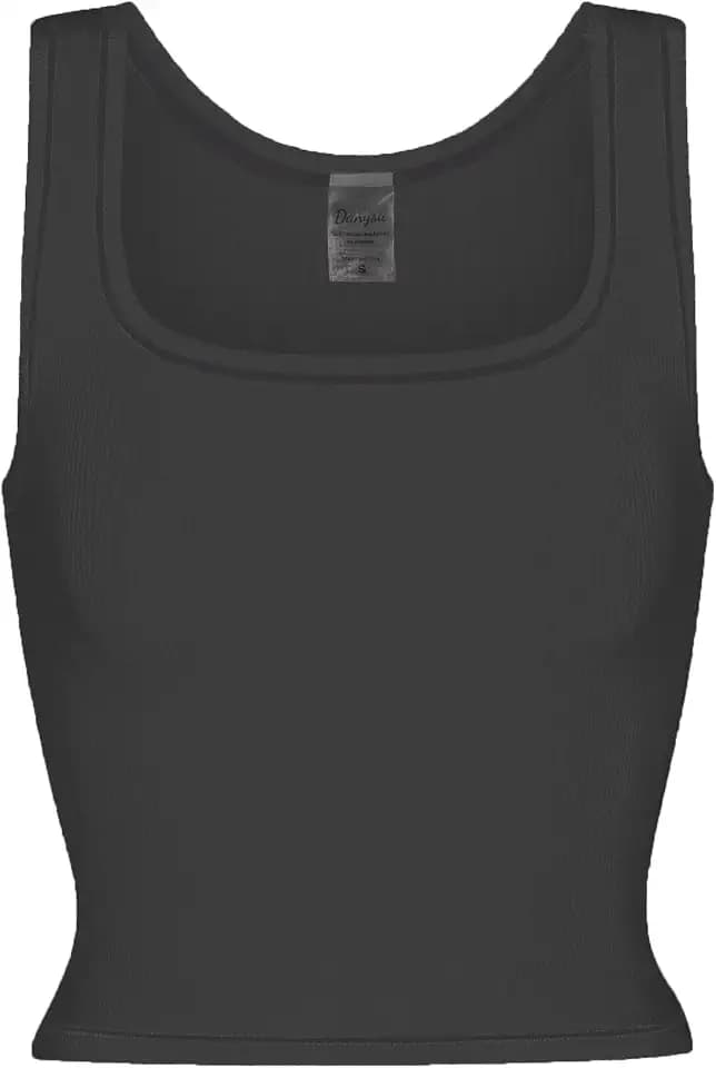 Danysu Women Rib Tank Top Padded Workout Top Square Neck Crop Tank Fitted Basic Cami Tops