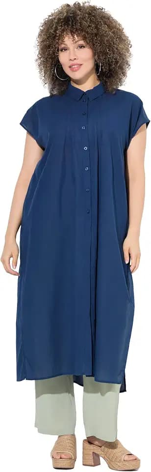 Ulla Popken Damen Longbluse mit Biesen, Leicht Transparent Shirt