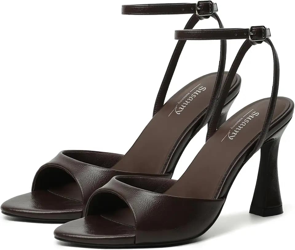 Susanny High Heels for Women Pointed Open Toe Strappy Chunky Block Heels Ankle Strap Stiletto Kitten Heeled Sandals Wedding Bridal Party Prom Sexy Dress Shoes