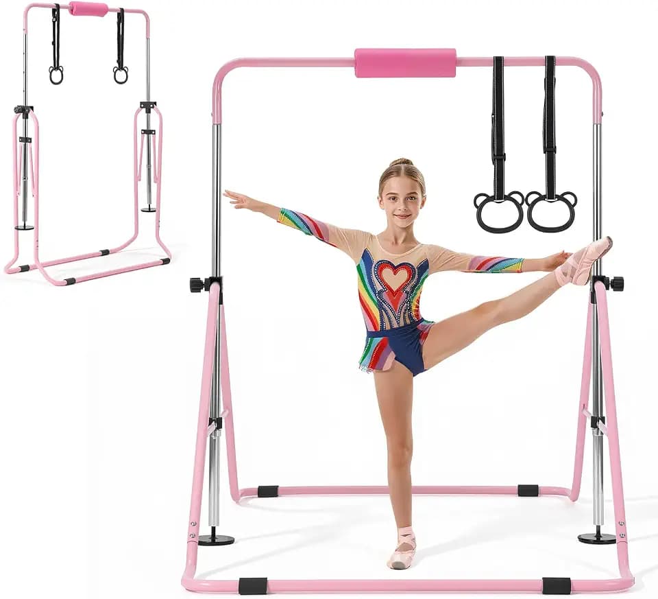 VEVOR Gymnastikstange für Kinder mit 63,5 kg Tragkraft, Klappbares Turnreck mit Turnringen, Höhenverstellbare Turnstange für Indoor- und Outdoor-Training, Heimtrainingsgerät für Kinderturnen