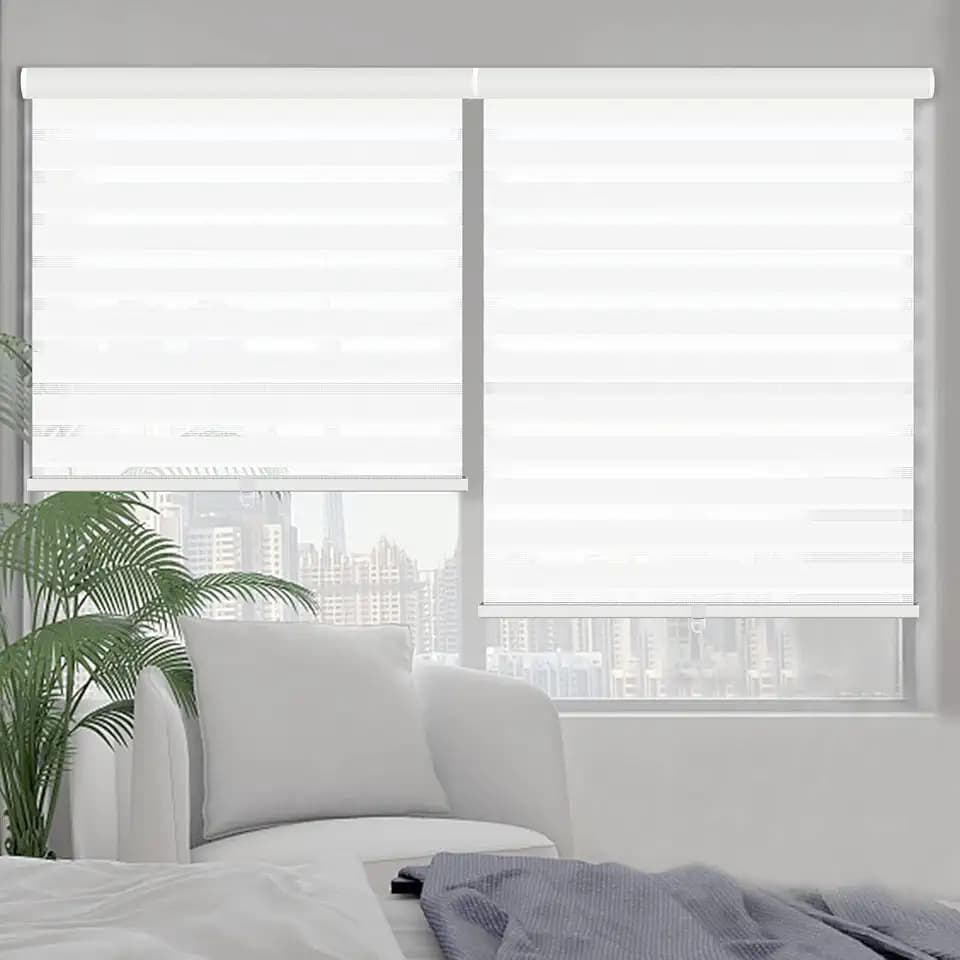 Kokorona Zebra Blinds Roller Shades Cordless Window Blinds with Valance Cover, Day and Night Sheer Shades Dual Layer Fabric for Light Control Light Filtering Privacy, White, 30" W X 72" H