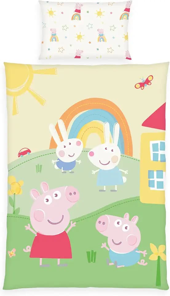 Herding Bettwäsche Peppa Pig, Kopfkissenbezug ca. 40 x 60 cm, Bettbezug ca. 100 x 135 cm, Mit Reißverschluss und Hoteleinschlag, 100% Baumwolle/Renforcé