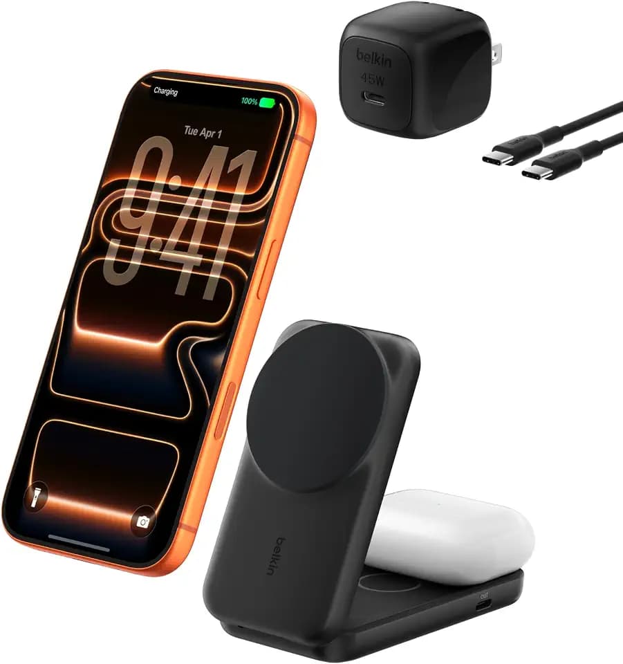 Belkin Qi2.2 25W Wireless 2 in 1 Foldable Fast Charging Station + USB C