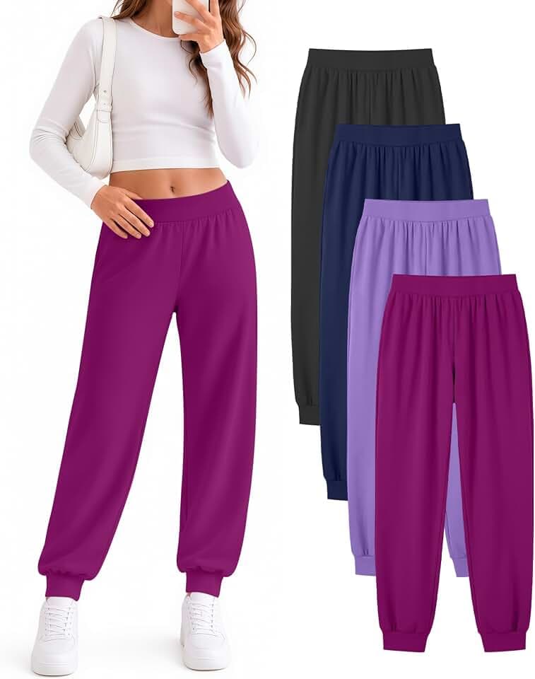 4 Pack Girls' Lightweight Yoga Jogger Pants