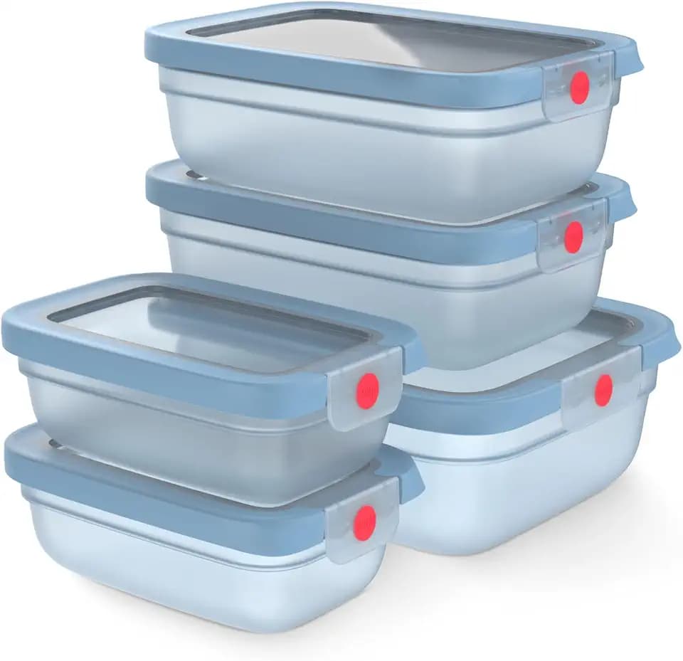 EMSA oneClick, Vorratsdosen, One-Click-System, 2x länger frisch, 100% auslaufsicher, Made in Germany, 5-teilig Blau, 2× 0,50 L, 2× 1,20 L, 1× 2,30 L, N1230900