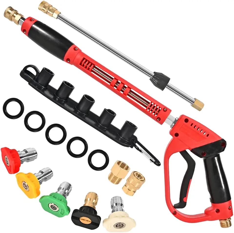 Hochdruckreiniger-Pistole mit Verlängerungsstab, Ersatz, 5000 PSI, Hochleistungs-Waschmaschine, 96 cm, verstellbare Länge mit M22, 14 mm oder M22, 15 mm, 5 Düsenspitzen mit Düsenhalter (rot)