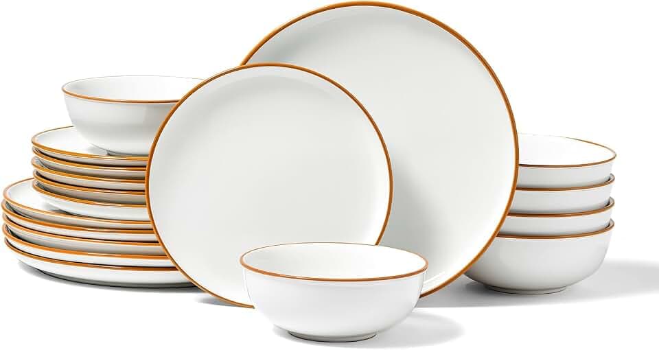 VEVOR Geschirrset für 6 Personen (18-tlg.) runde Teller- und Schüssel-Sets, Essgeschirr aus Keramik, spülmaschinen- und mikrowellengeeignetes Küchengeschirr, für Dessert Salat Suppe Pasta, weiß