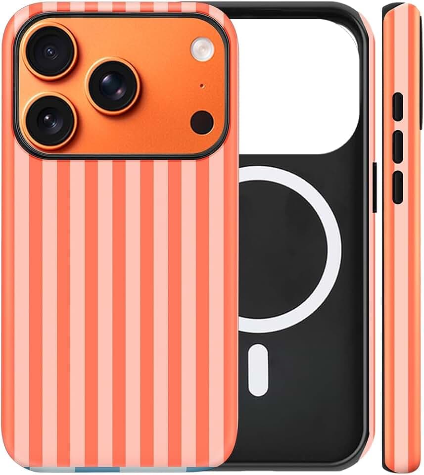 Magnetic for iPhone 18 Pro/17 Pro Cute Stripes Phone Case, Deep Orange