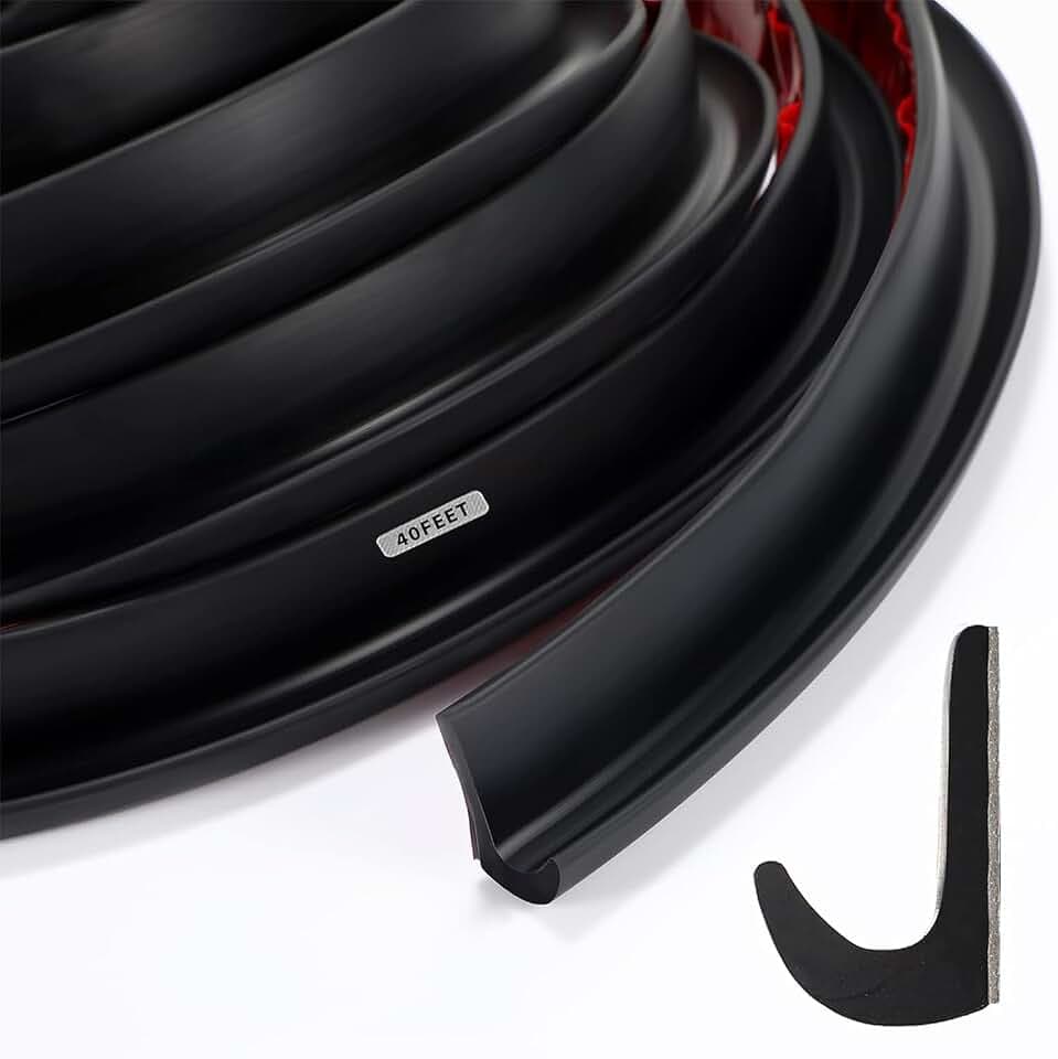 Tondiamo 40 ft Rv Rain Gutter 3/4 Inch Plastic Drip Rail PVC Strip Roof Rain Diverter, Adhesive Backing, Flexible J Shape Rv Trim Molding for Car Van Door Motorhome(Black)