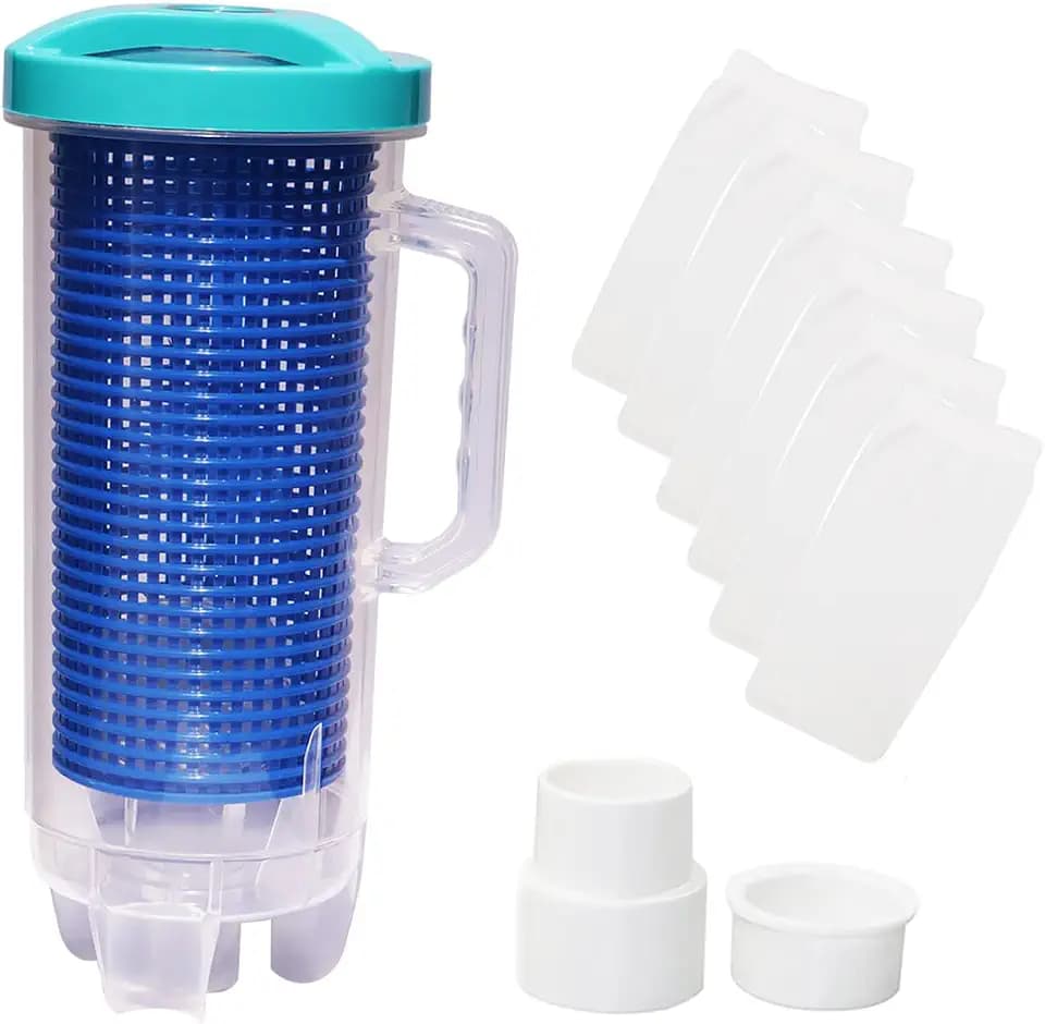 Pool Leaf Catcher,Large Inline Pool Leaf Canister for Pool Vacuum with 6 Skimmer Socks & Basket,Compatible with Hayward Pentair Pool Cleaners,Inground Pool Leaf Trap Debris Catcher Replacement