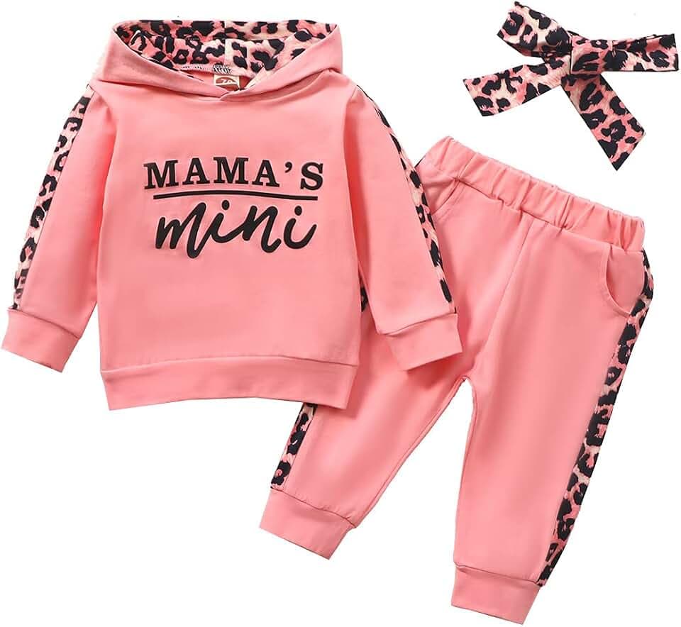 Verve Jelly Kleinkind Baby Jungen Mädchen Hoodie Outfits Brief Print Sweatshirt Tops Leopard Jogger Panst mit Kopfbedeckung 3-teiliges Herbst Winter Kleidungsset