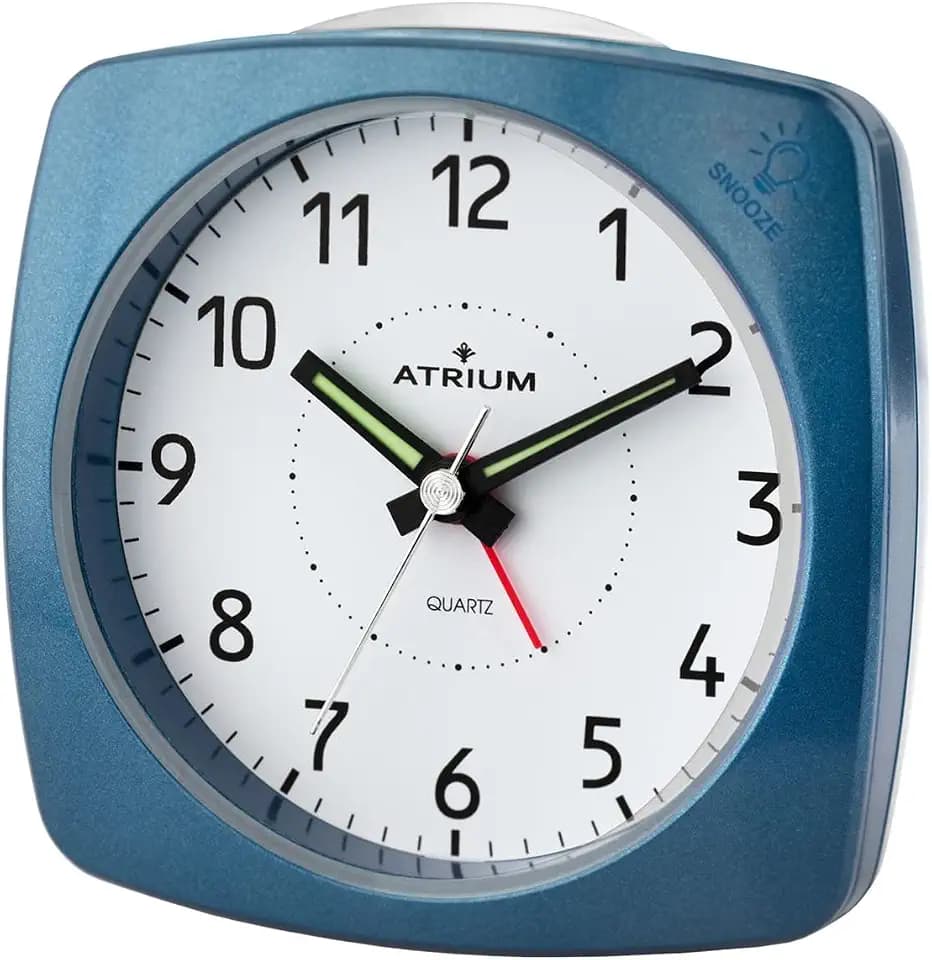 Atrium Wecker Analog Quarz ohne Ticken, mit Licht und Snooze Blau Metallic A251-5