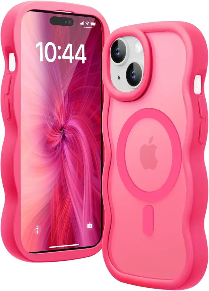 for iPhone 15 Case for Magsafe Wavy Frame Cute, Hot Pink