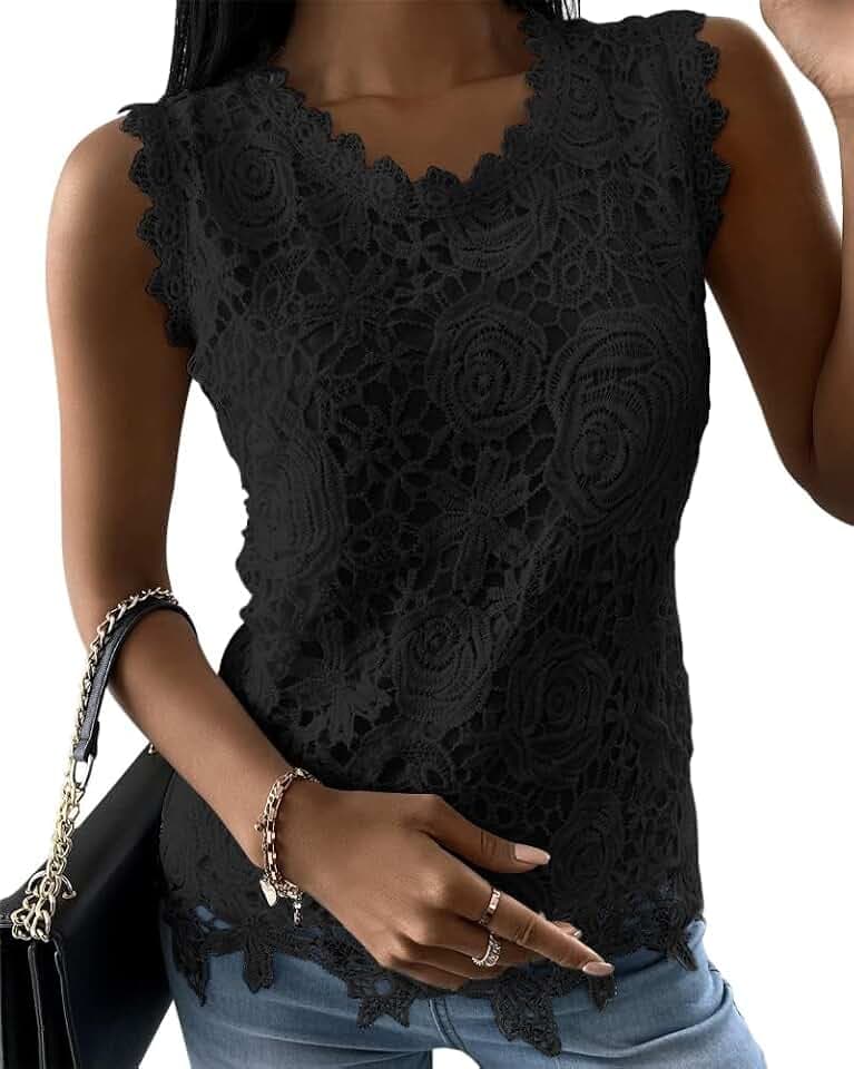 Cicy Bell Damen Spitze Tank Top Rundhals Ärmellose Shirts Sexy Sommer Tops Hollow Out Cami Oberteile