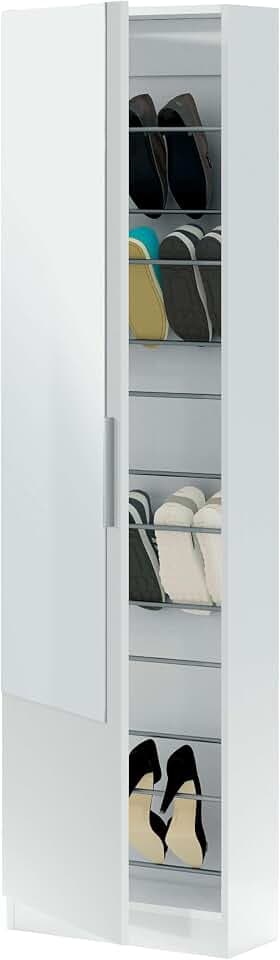 Schuhschrank mit Spiegeltür, weiß, Maße 50 x 180 x 22 cm