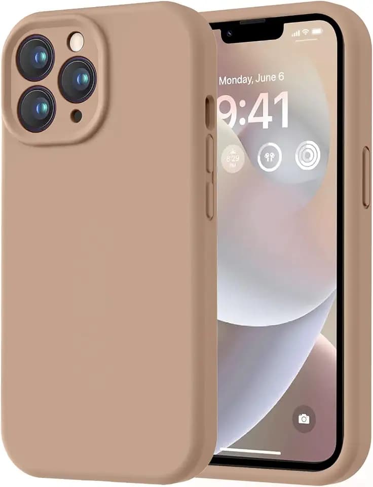 LOVE 3000 Designed for iPhone 13 Pro Max Case, Premium Silicone with [Soft Anti-Scratch Microfiber Lining] Shockproof Protective Phone Case for Men Women Girls 6.7", Light Brown