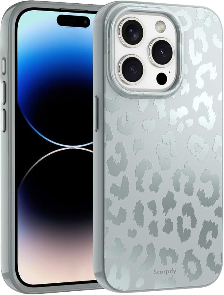SCORPIFY für iPhone 15 Pro Hülle [kompatibel mit Magnetic] mit mattem Nebel Leoparden Geparden Druck Design, niedliche Handyhülle für Frauen und Mädchen, Blaue neutrale Ästhetik, schlanker Bumper