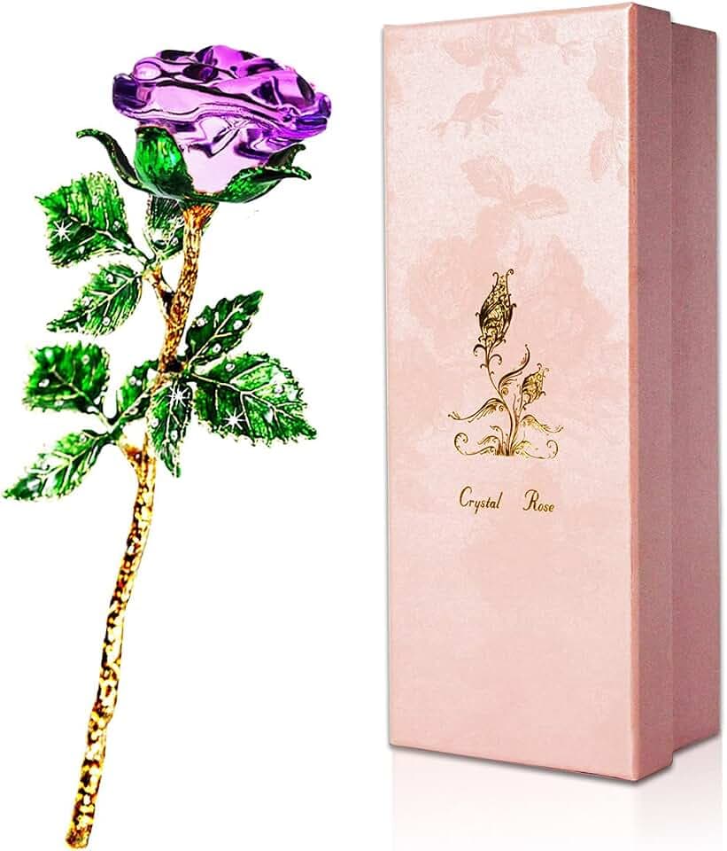 SWEETIME Kristall Rosen mit Geschenkbox, K9 Kristallrose, 3D Glasrose Ewige Blume,Ewige Rose Geschenke für sie verzauberte Rose Blume zum Muttertag Hochzeit Jahrestag Valentinstag Weihnachten(Lila)