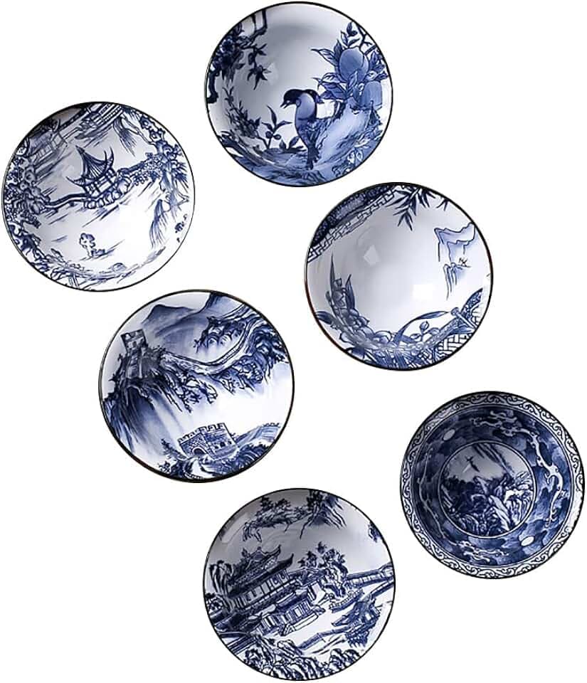 G-LIKE Blau-Weiß Porzellan Teetassen Geschenkbox – Traditionelles Chinesisches Teegeschirr Retro-Stil Antik Handwerk 6-teilig Set Teeschalen Tee Zeremonie Kunstwerk Gongfu Teekunst (Blauweiß2)